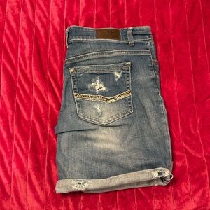 BKE Women's Distressed Denim Shorts - Blue